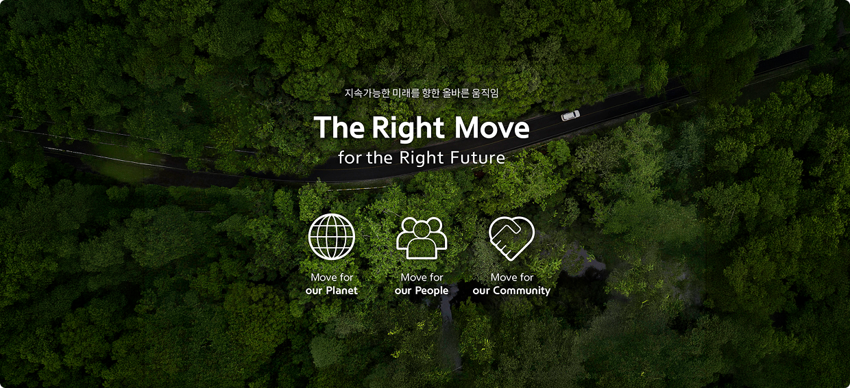 지속가능한 미래를 향한 올바른 움직임 The Right Move for the Right Future -Move for our planet -Move for our People -Move for our Community