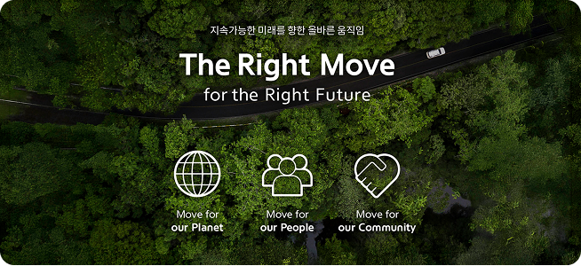 지속가능한 미래를 향한 올바른 움직임 The Right Move for the Right Future -Move for our planet -Move for our People -Move for our Community
